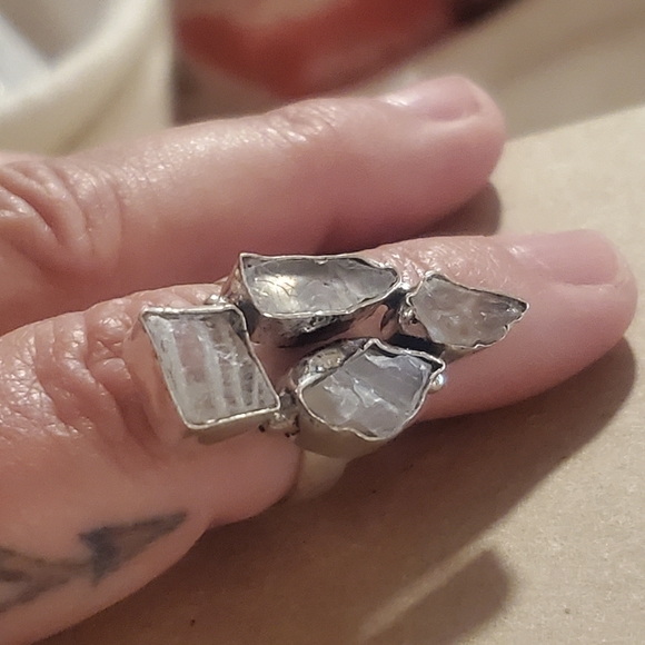 Unique Ring with Moonstone Gems Bezel Set into 925 Stamped Sterling Silver - Picture 8 of 11